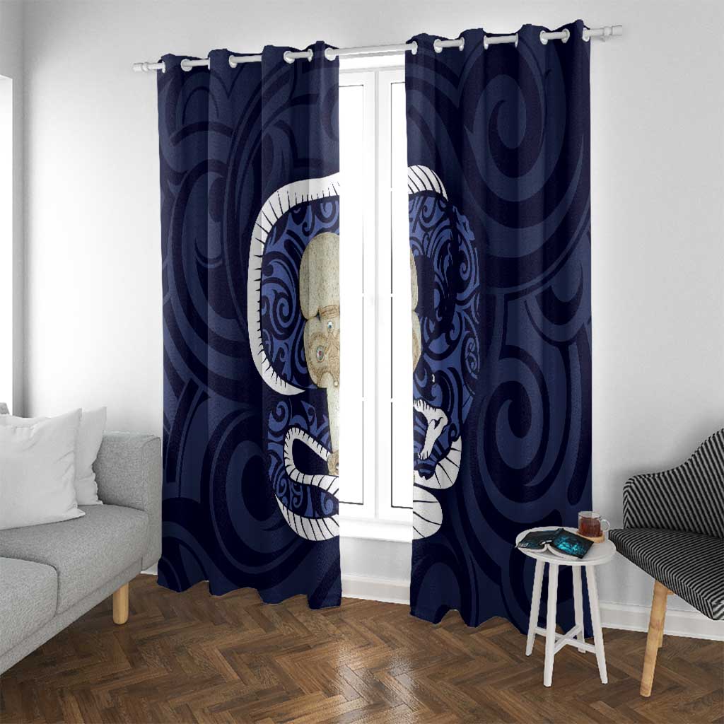 Blue New Zealand Eel Window Curtain Aotearoa Maori Tuna With Kotiate Weapon LT14 With Grommets Blue - Polynesian Pride