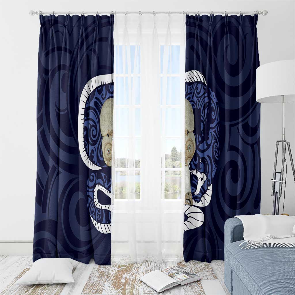 Blue New Zealand Eel Window Curtain Aotearoa Maori Tuna With Kotiate Weapon LT14 - Polynesian Pride