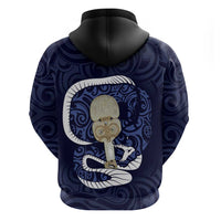Blue New Zealand Eel Zip Hoodie Aotearoa Maori Tuna With Kotiate Weapon