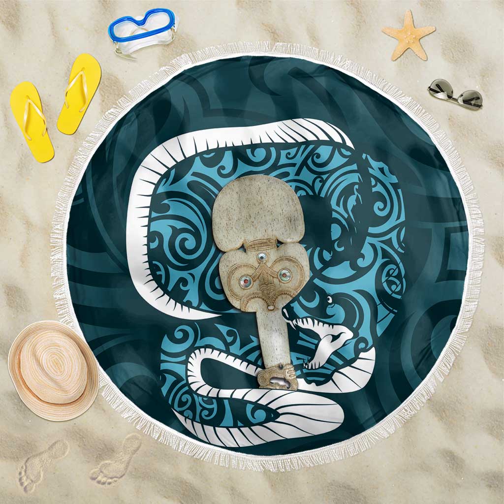 Turquoise New Zealand Eel Beach Blanket Aotearoa Maori Tuna With Kotiate Weapon LT14 One Size 150cm Turquoise - Polynesian Pride