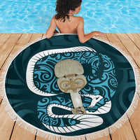 Turquoise New Zealand Eel Beach Blanket Aotearoa Maori Tuna With Kotiate Weapon LT14 - Polynesian Pride