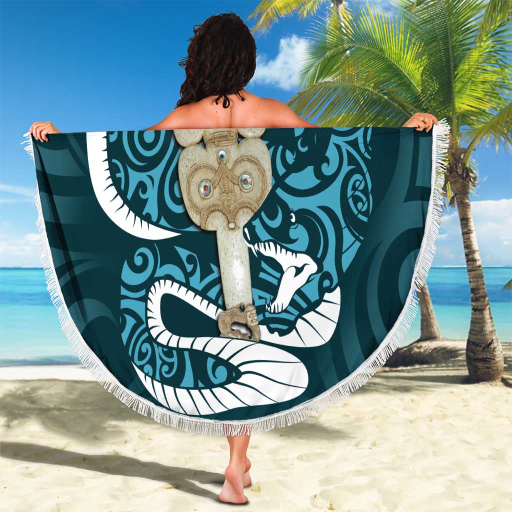 Turquoise New Zealand Eel Beach Blanket Aotearoa Maori Tuna With Kotiate Weapon LT14 - Polynesian Pride