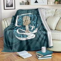 Turquoise New Zealand Eel Blanket Aotearoa Maori Tuna With Kotiate Weapon LT14 Turquoise - Polynesian Pride