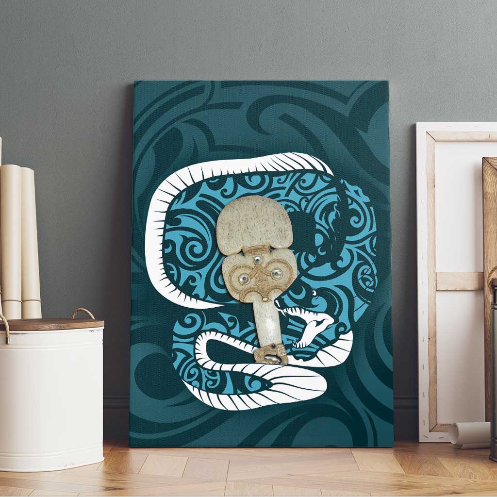 Turquoise New Zealand Eel Canvas Wall Art Aotearoa Maori Tuna With Kotiate Weapon LT14 - Polynesian Pride