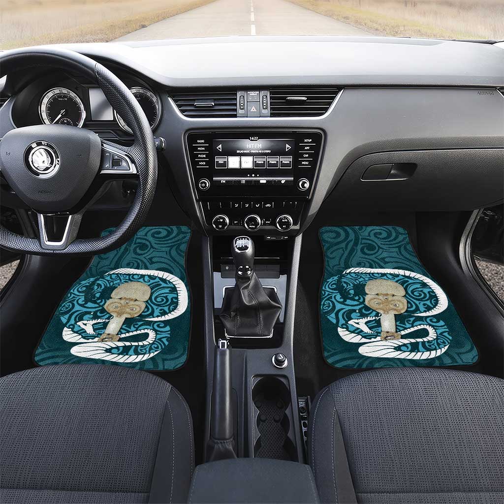 Turquoise New Zealand Eel Car Mats Aotearoa Maori Tuna With Kotiate Weapon LT14 Set 2pcs - Front Turquoise - Polynesian Pride