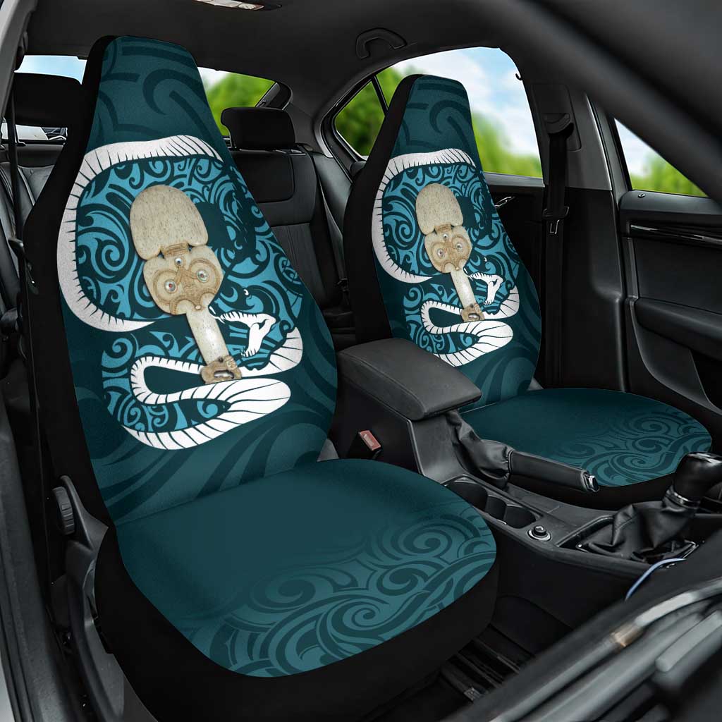 Turquoise New Zealand Eel Car Seat Cover Aotearoa Maori Tuna With Kotiate Weapon