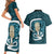 Turquoise New Zealand Eel Couples Matching Short Sleeve Bodycon Dress and Hawaiian Shirt Aotearoa Maori Tuna With Kotiate Weapon