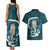 Turquoise New Zealand Eel Couples Matching Tank Maxi Dress and Hawaiian Shirt Aotearoa Maori Tuna With Kotiate Weapon