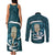 Turquoise New Zealand Eel Couples Matching Tank Maxi Dress and Long Sleeve Button Shirt Aotearoa Maori Tuna With Kotiate Weapon