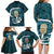 Turquoise New Zealand Eel Family Matching Long Sleeve Bodycon Dress and Hawaiian Shirt Aotearoa Maori Tuna With Kotiate Weapon