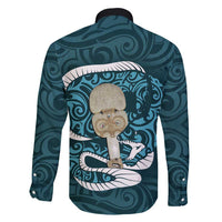 Turquoise New Zealand Eel Family Matching Off Shoulder Maxi Dress and Hawaiian Shirt Aotearoa Maori Tuna With Kotiate Weapon