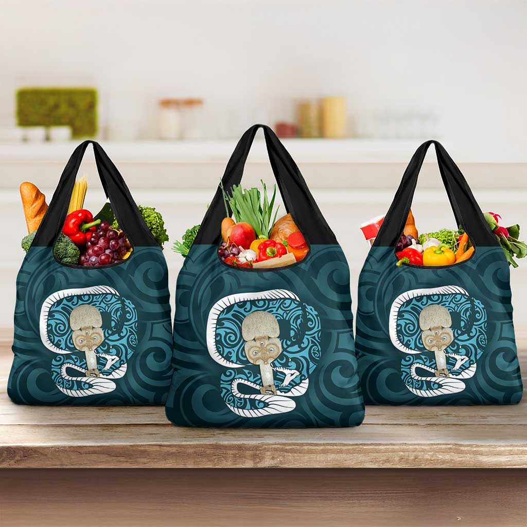 Turquoise New Zealand Eel Grocery Bag Aotearoa Maori Tuna With Kotiate Weapon LT14 3-pack One Size Turquoise - Polynesian Pride