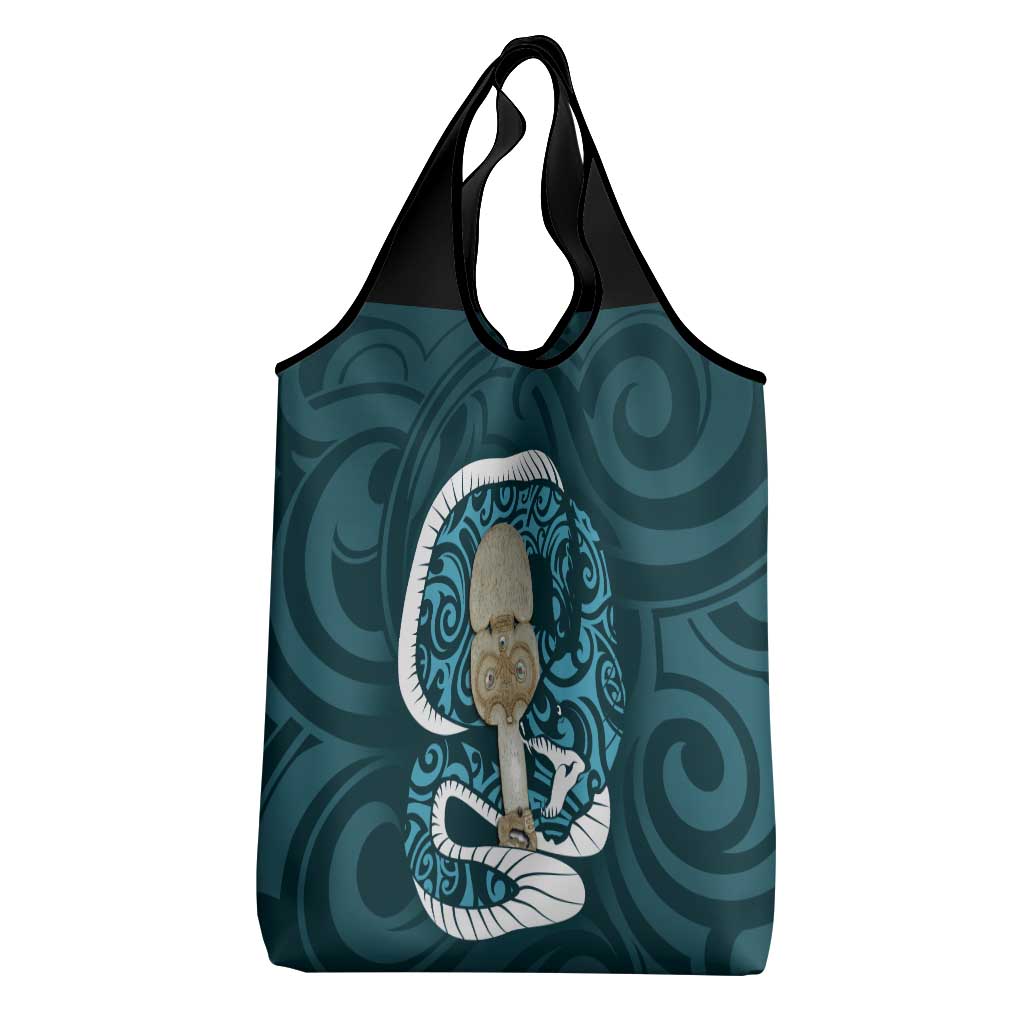 Turquoise New Zealand Eel Grocery Bag Aotearoa Maori Tuna With Kotiate Weapon LT14 - Polynesian Pride