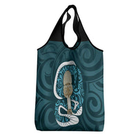 Turquoise New Zealand Eel Grocery Bag Aotearoa Maori Tuna With Kotiate Weapon LT14 - Polynesian Pride