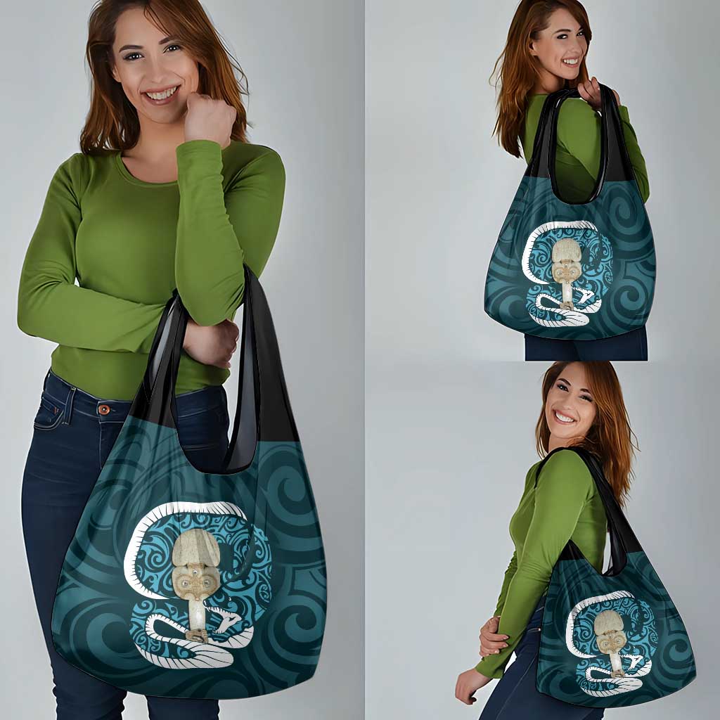 Turquoise New Zealand Eel Grocery Bag Aotearoa Maori Tuna With Kotiate Weapon LT14 - Polynesian Pride