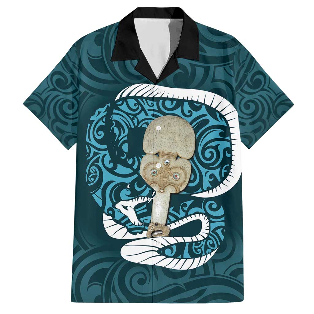 Turquoise New Zealand Eel Hawaiian Shirt Aotearoa Maori Tuna With Kotiate Weapon LT14 Turquoise - Polynesian Pride