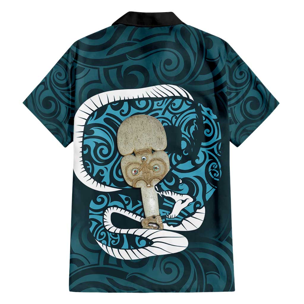 Turquoise New Zealand Eel Hawaiian Shirt Aotearoa Maori Tuna With Kotiate Weapon LT14 - Polynesian Pride