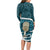 Turquoise New Zealand Eel Long Sleeve Bodycon Dress Aotearoa Maori Tuna With Kotiate Weapon