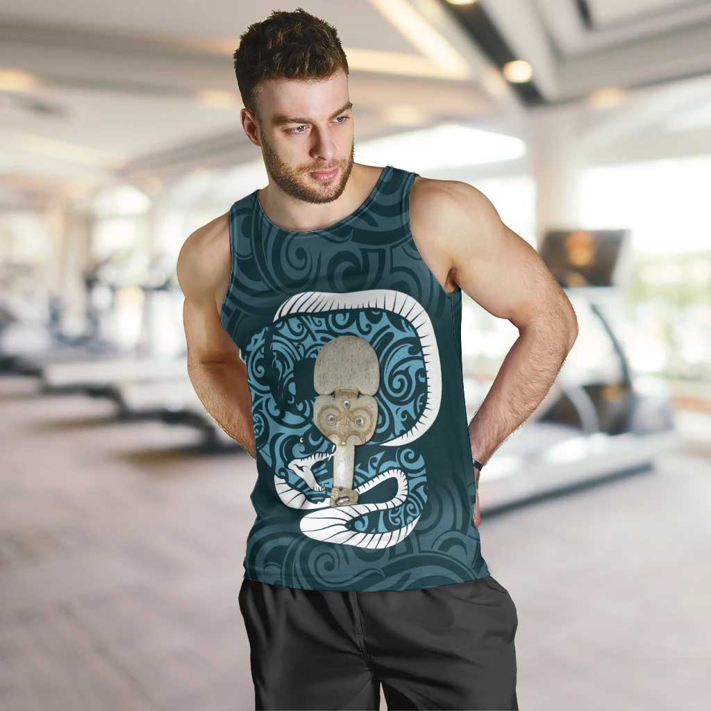 Turquoise New Zealand Eel Men Tank Top Aotearoa Maori Tuna With Kotiate Weapon LT14 Turquoise - Polynesian Pride