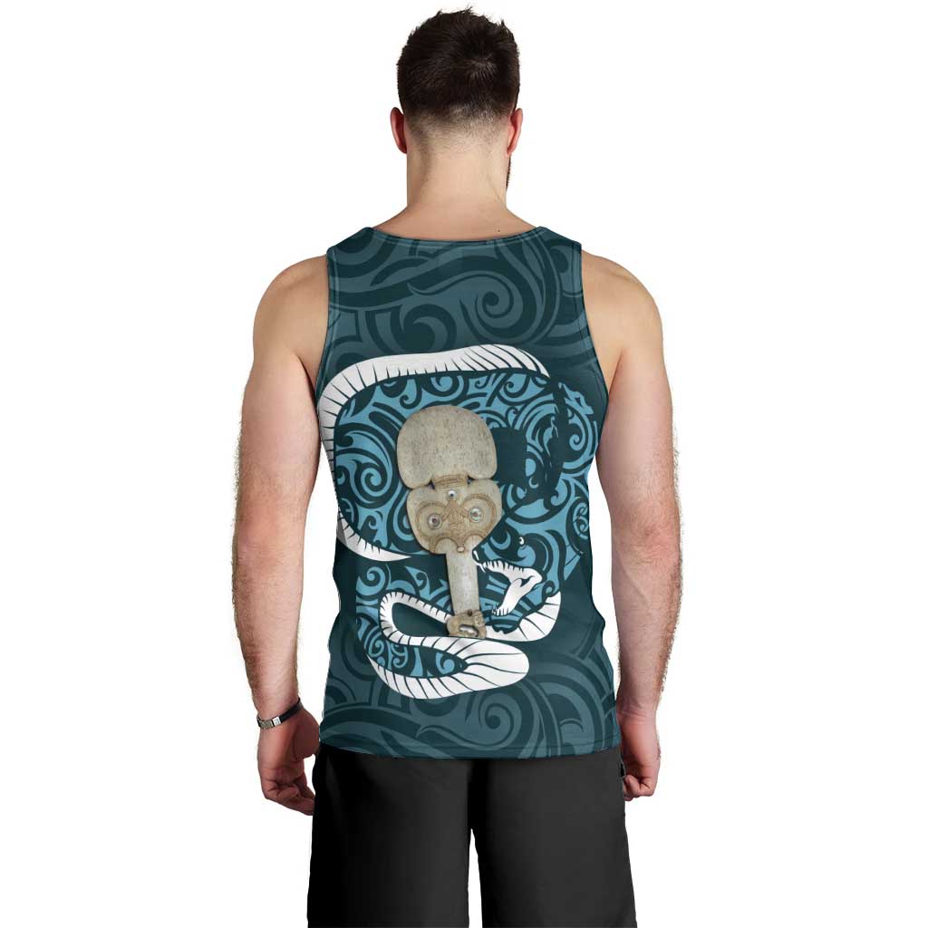 Turquoise New Zealand Eel Men Tank Top Aotearoa Maori Tuna With Kotiate Weapon LT14 - Polynesian Pride