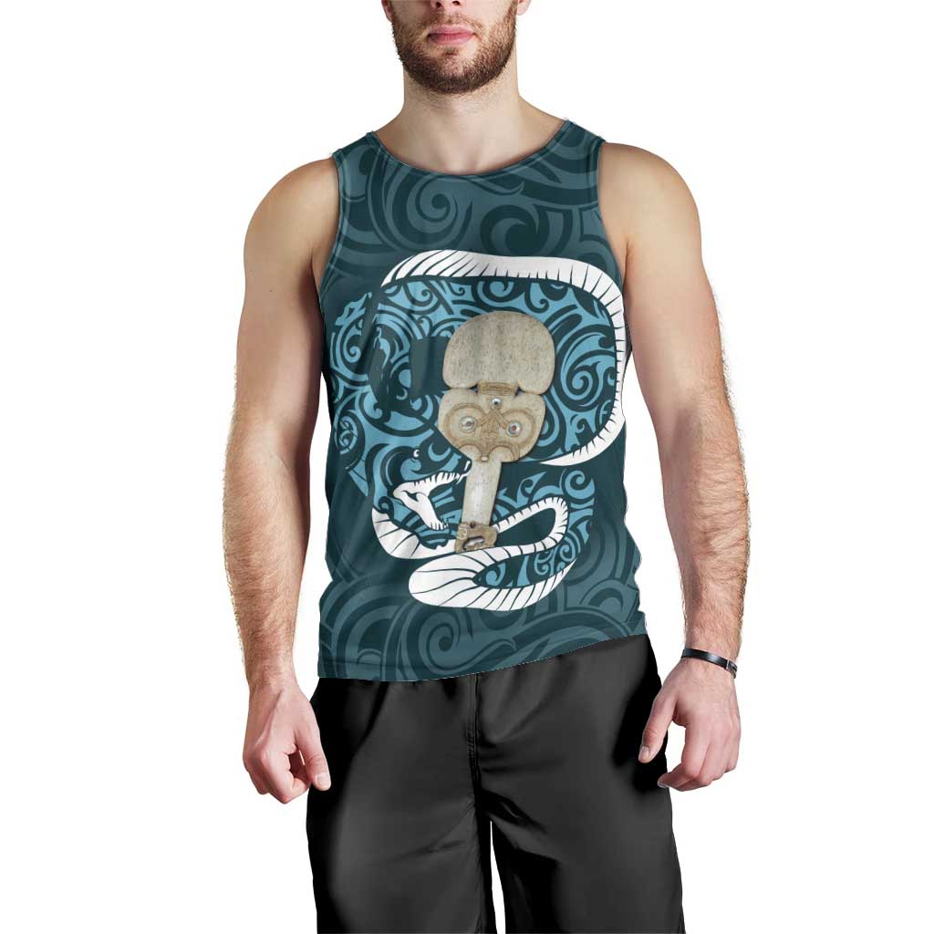 Turquoise New Zealand Eel Men Tank Top Aotearoa Maori Tuna With Kotiate Weapon LT14 - Polynesian Pride