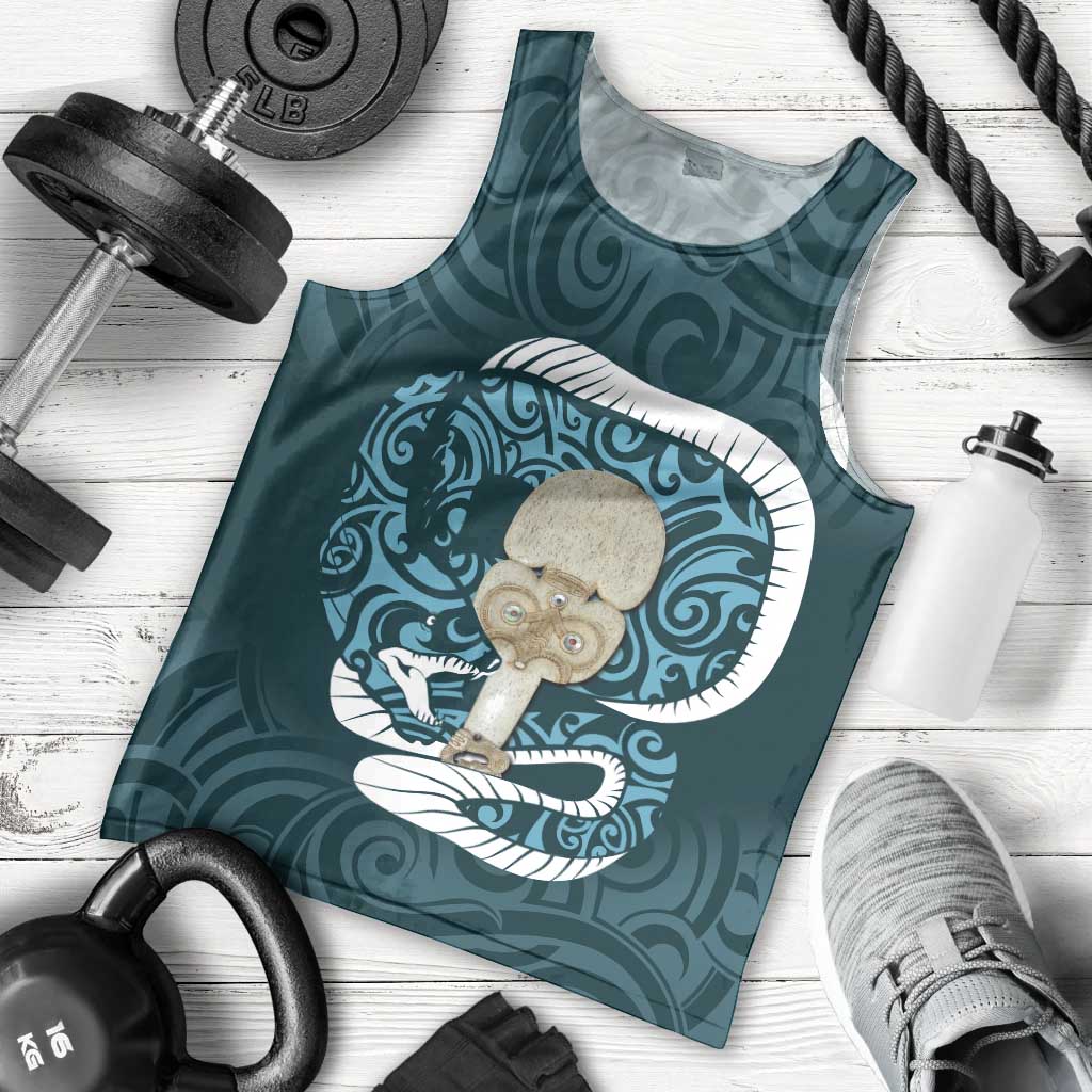 Turquoise New Zealand Eel Men Tank Top Aotearoa Maori Tuna With Kotiate Weapon LT14 - Polynesian Pride