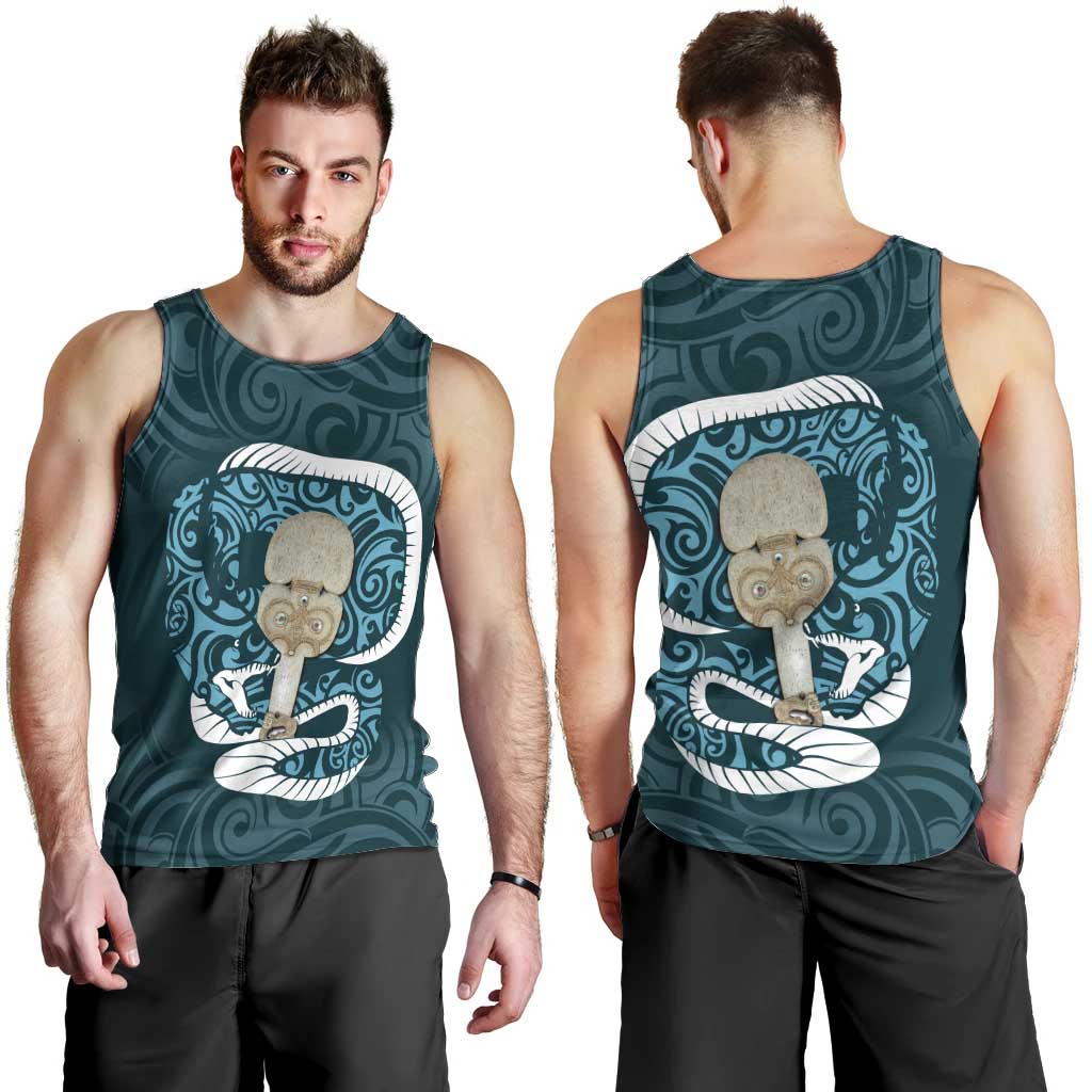Turquoise New Zealand Eel Men Tank Top Aotearoa Maori Tuna With Kotiate Weapon LT14 - Polynesian Pride