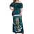 Turquoise New Zealand Eel Off Shoulder Maxi Dress Aotearoa Maori Tuna With Kotiate Weapon