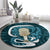 Turquoise New Zealand Eel Round Carpet Aotearoa Maori Tuna With Kotiate Weapon