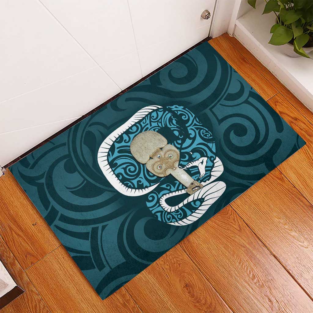 Turquoise New Zealand Eel Rubber Doormat Aotearoa Maori Tuna With Kotiate Weapon LT14 - Polynesian Pride