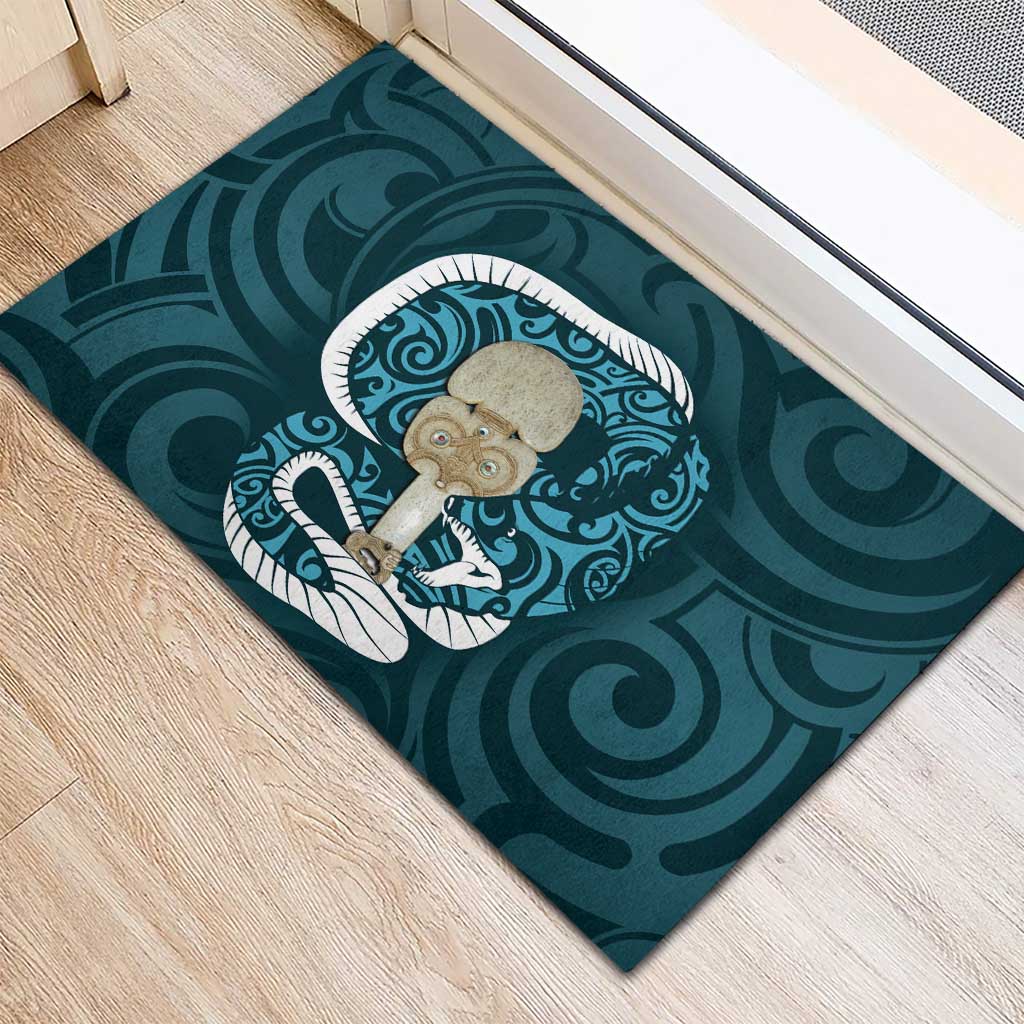 Turquoise New Zealand Eel Rubber Doormat Aotearoa Maori Tuna With Kotiate Weapon LT14 - Polynesian Pride
