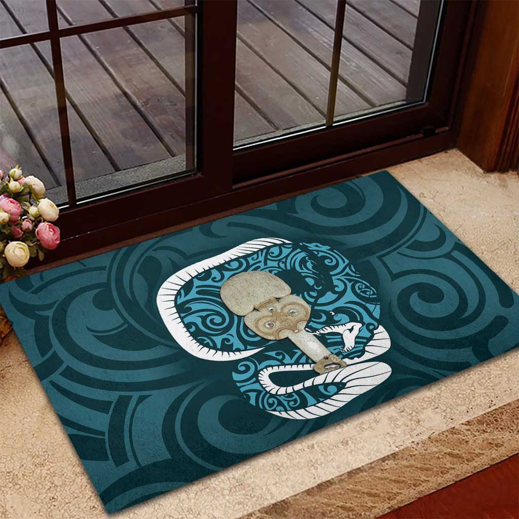 Turquoise New Zealand Eel Rubber Doormat Aotearoa Maori Tuna With Kotiate Weapon LT14 - Polynesian Pride