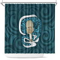 Turquoise New Zealand Eel Shower Curtain Aotearoa Maori Tuna With Kotiate Weapon