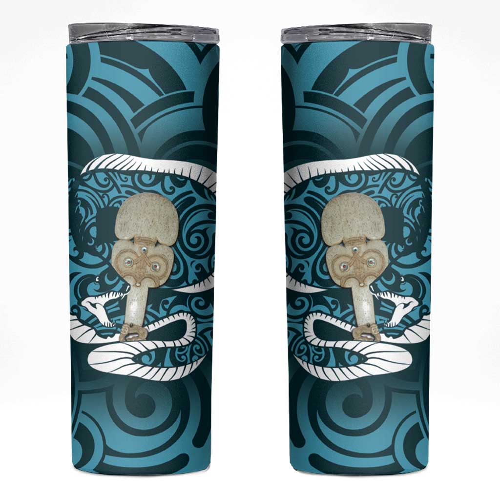 Turquoise New Zealand Eel Skinny Tumbler Aotearoa Maori Tuna With Kotiate Weapon