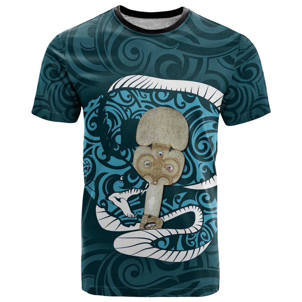 Turquoise New Zealand Eel T Shirt Aotearoa Maori Tuna With Kotiate Weapon LT14 Turquoise - Polynesian Pride