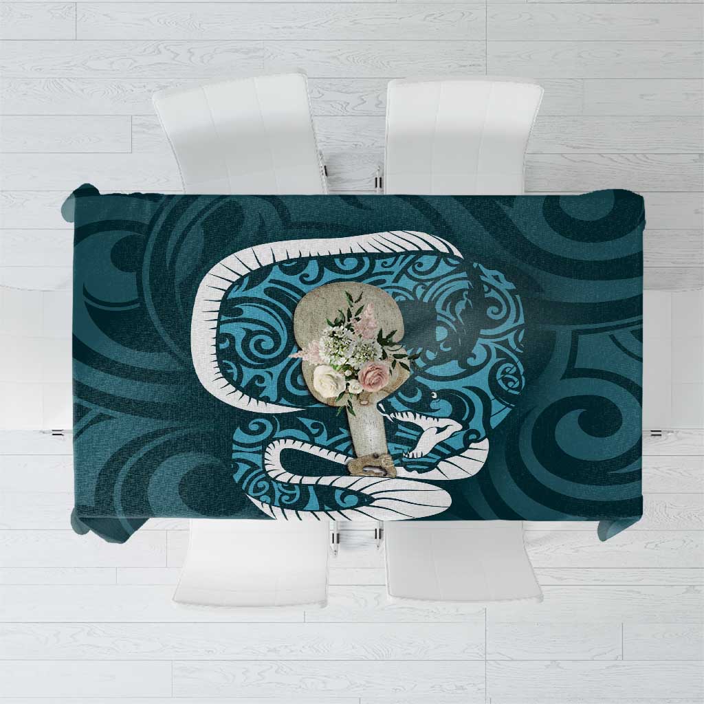 Turquoise New Zealand Eel Tablecloth Aotearoa Maori Tuna With Kotiate Weapon LT14 Turquoise - Polynesian Pride
