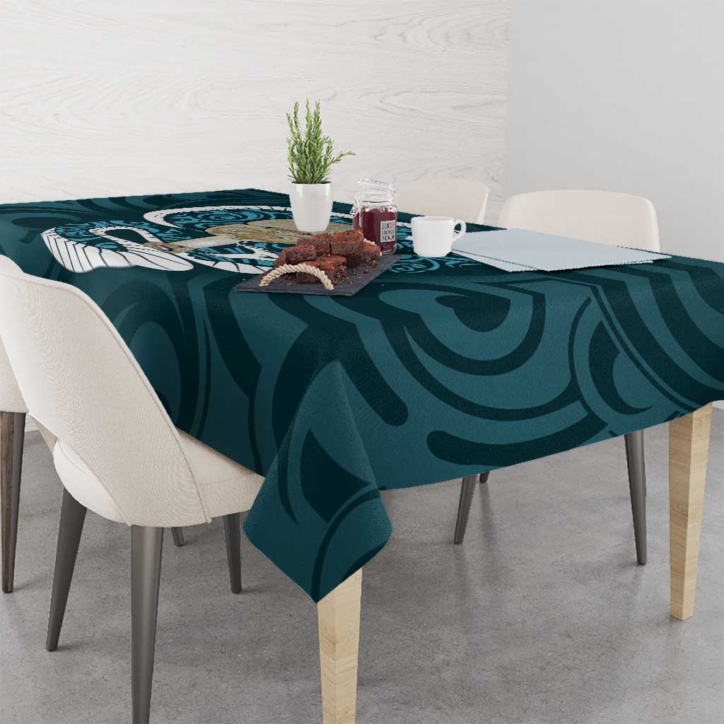Turquoise New Zealand Eel Tablecloth Aotearoa Maori Tuna With Kotiate Weapon LT14 - Polynesian Pride