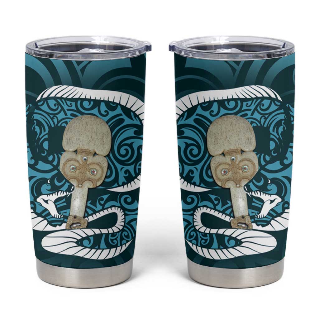 Turquoise New Zealand Eel Tumbler Cup Aotearoa Maori Tuna With Kotiate Weapon LT14 Turquoise - Polynesian Pride