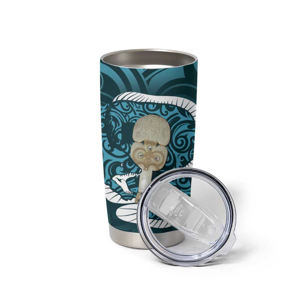Turquoise New Zealand Eel Tumbler Cup Aotearoa Maori Tuna With Kotiate Weapon LT14 - Polynesian Pride