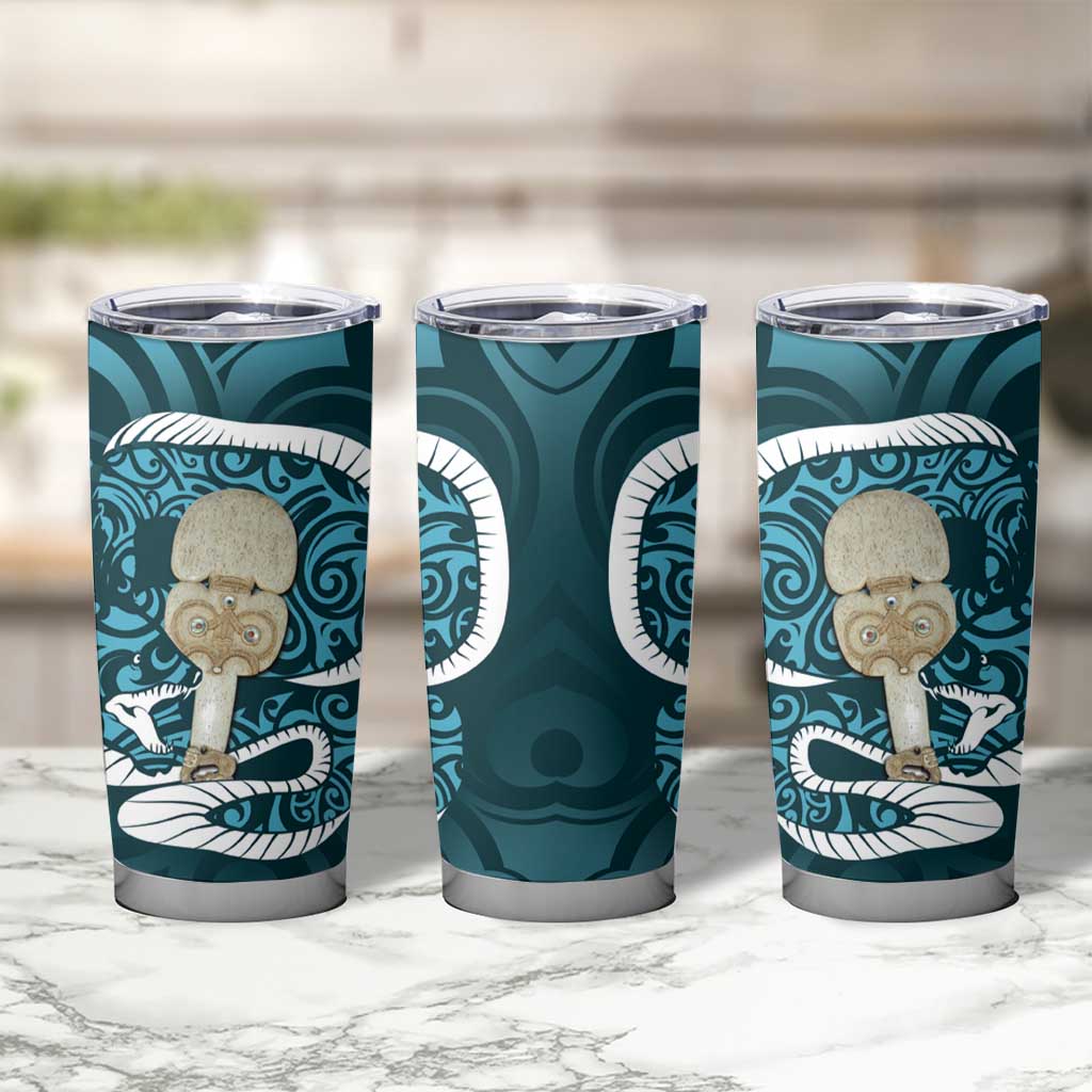 Turquoise New Zealand Eel Tumbler Cup Aotearoa Maori Tuna With Kotiate Weapon LT14 - Polynesian Pride