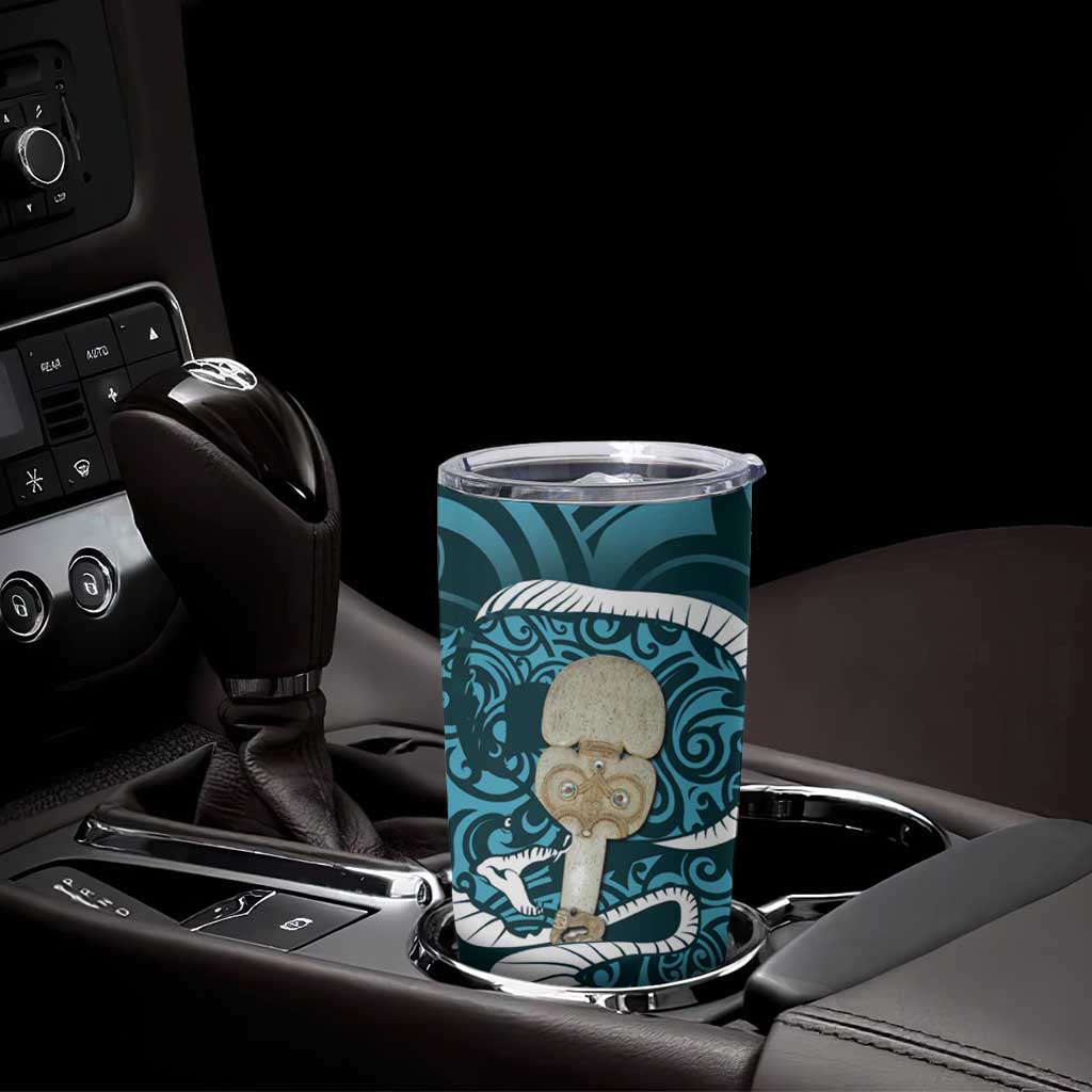 Turquoise New Zealand Eel Tumbler Cup Aotearoa Maori Tuna With Kotiate Weapon LT14 - Polynesian Pride
