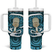 Turquoise New Zealand Eel Tumbler With Handle Aotearoa Maori Tuna With Kotiate Weapon LT14 One Size: 40 oz Turquoise - Polynesian Pride