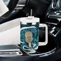 Turquoise New Zealand Eel Tumbler With Handle Aotearoa Maori Tuna With Kotiate Weapon LT14 - Polynesian Pride