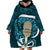 Turquoise New Zealand Eel Wearable Blanket Hoodie Aotearoa Maori Tuna With Kotiate Weapon