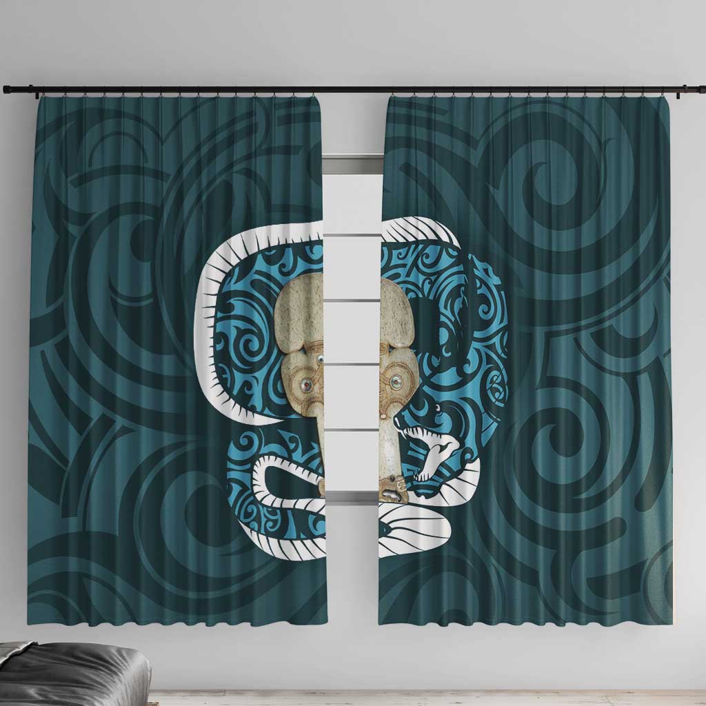 Turquoise New Zealand Eel Window Curtain Aotearoa Maori Tuna With Kotiate Weapon LT14 With Hooks Turquoise - Polynesian Pride