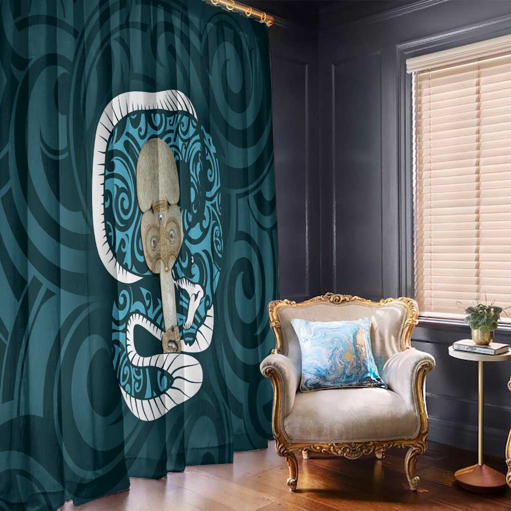 Turquoise New Zealand Eel Window Curtain Aotearoa Maori Tuna With Kotiate Weapon LT14 - Polynesian Pride