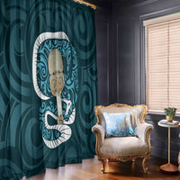 Turquoise New Zealand Eel Window Curtain Aotearoa Maori Tuna With Kotiate Weapon LT14 - Polynesian Pride