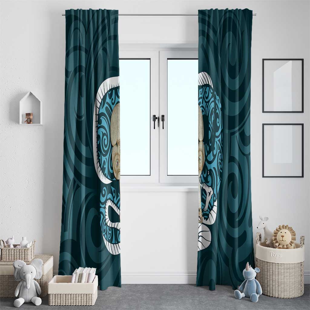 Turquoise New Zealand Eel Window Curtain Aotearoa Maori Tuna With Kotiate Weapon LT14 - Polynesian Pride