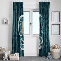 Turquoise New Zealand Eel Window Curtain Aotearoa Maori Tuna With Kotiate Weapon LT14 - Polynesian Pride
