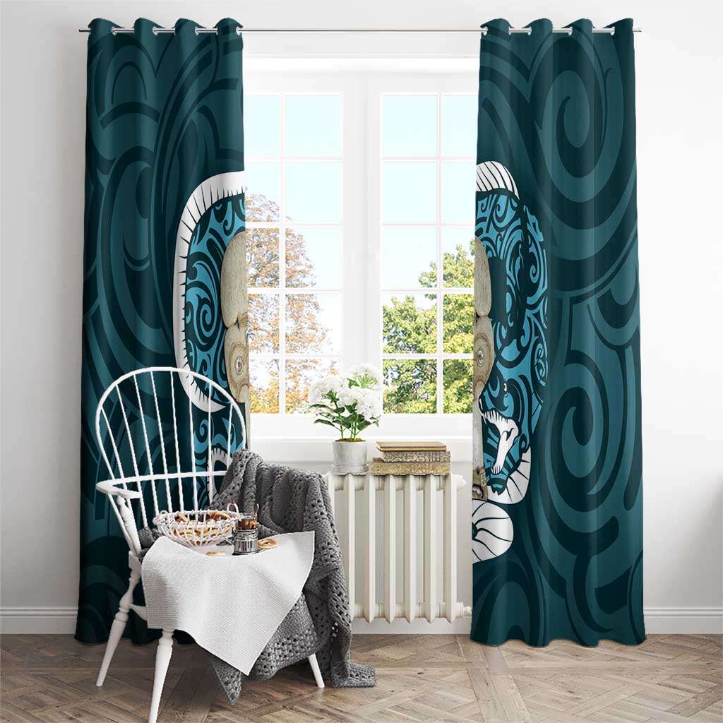 Turquoise New Zealand Eel Window Curtain Aotearoa Maori Tuna With Kotiate Weapon LT14 - Polynesian Pride